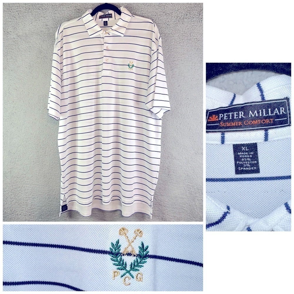 Peter Millar Summer Comfort Performance White Stripe Men's Extra Large Golf Polo